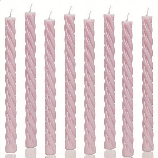 Pink Spiral Taper Candles 10 Inch, 8 Pack Unscented Long Burning Candlesticks for Wedding, Quinceanera, Baby Shower & Party Decor (Blush Pink)