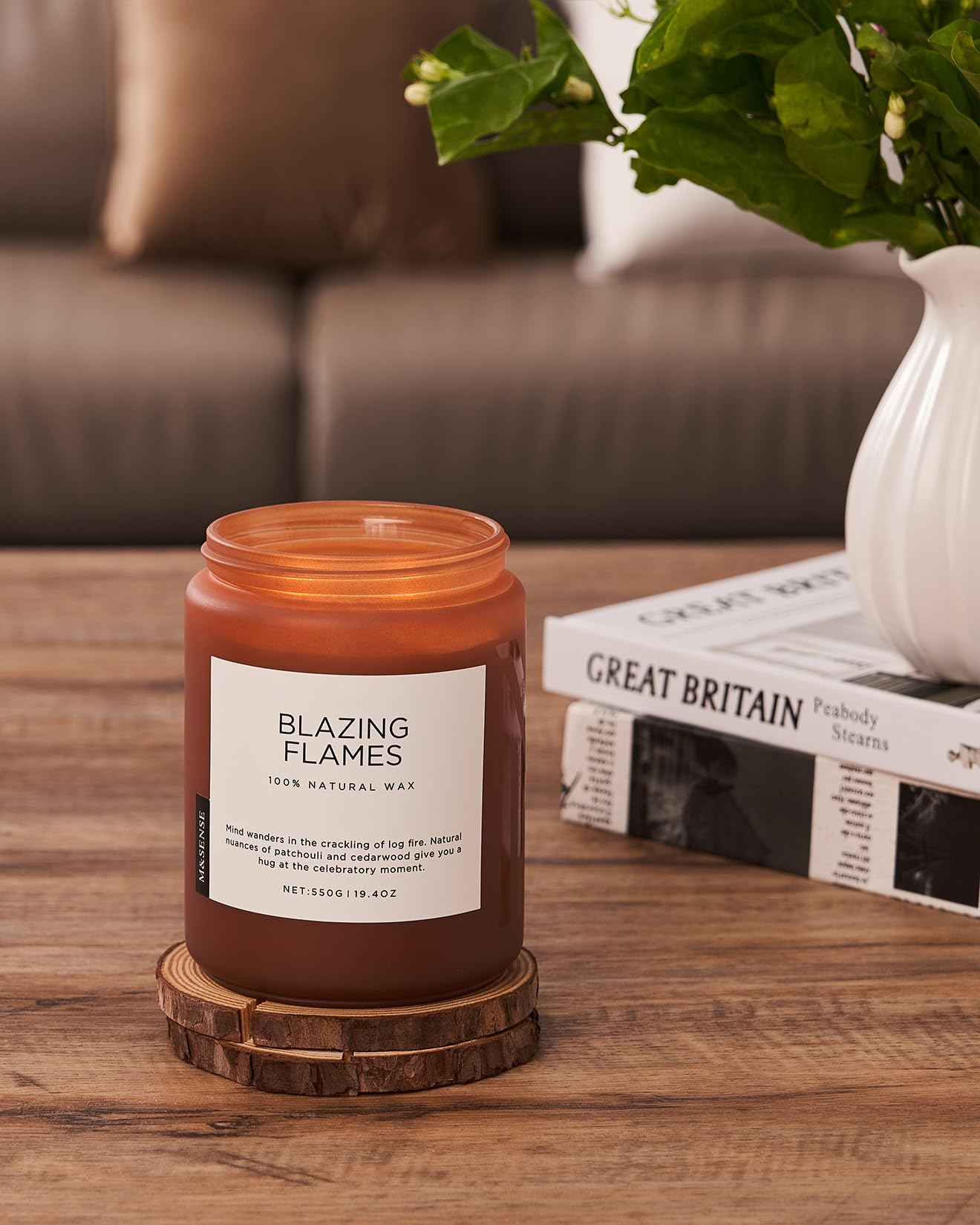 M&SENSE Blazing Flames Scented Candles, Soy Wax 19.4oz 110 Hours Long Lasting Clean Burn, Warm Woods Aromatherapy Candles for Relaxation Large Candle Birthday Holiday Gifts for Men Women
