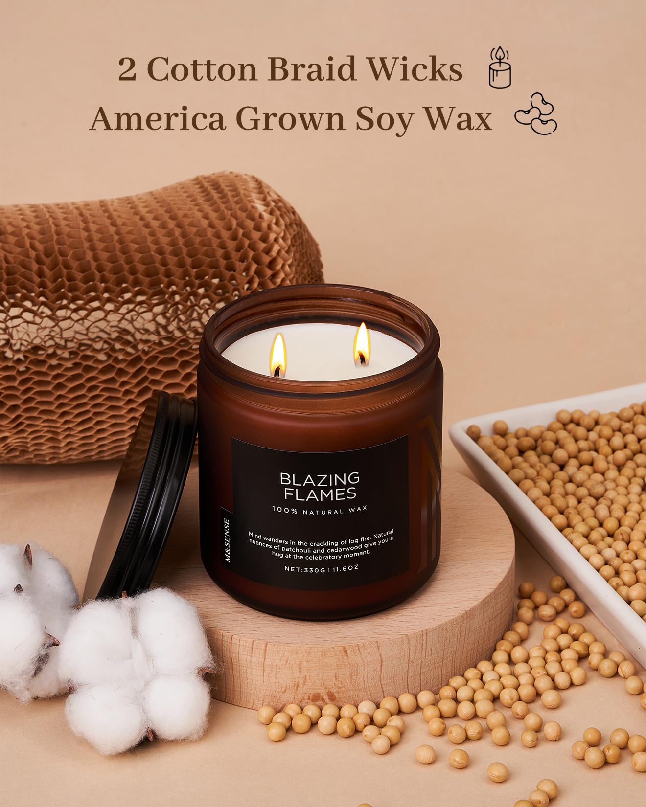 M&SENSE Blazing Flame Candles for Home Scented, 11.6oz 70 Hours Long Lasting Candle for Home Decor Housewarming Gift, 2 Cotton Wick Natural Soy Wax Scented Candles Gifts for Mom Grandma Her