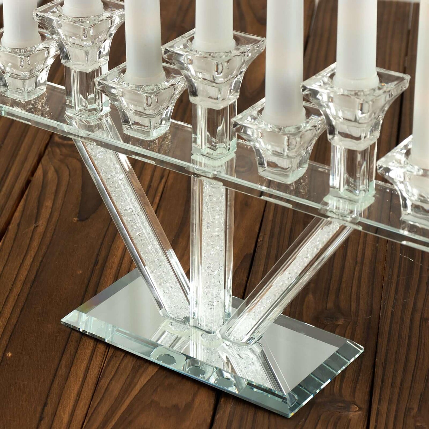 Efavormart 12" Crystal Glass Candelabra with Crystal Filler, 7-Branch Taper Candle Stick Holder Stand with Mirror Rectangular Base