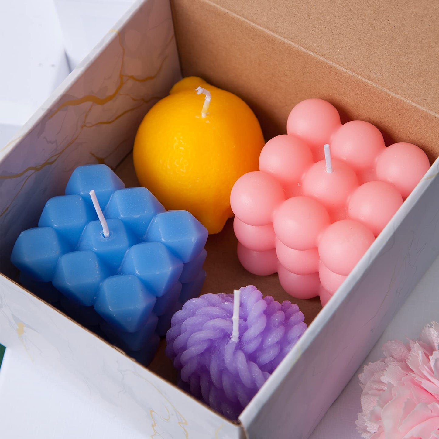 Bubble Candle, 4pcs Cube Soy Wax Bubble Candles Scented Aesthetic Bubble Candle Set for Home Bedroom Decor Birthday Mothers Day Gifts for Mom (Lemon Pack)