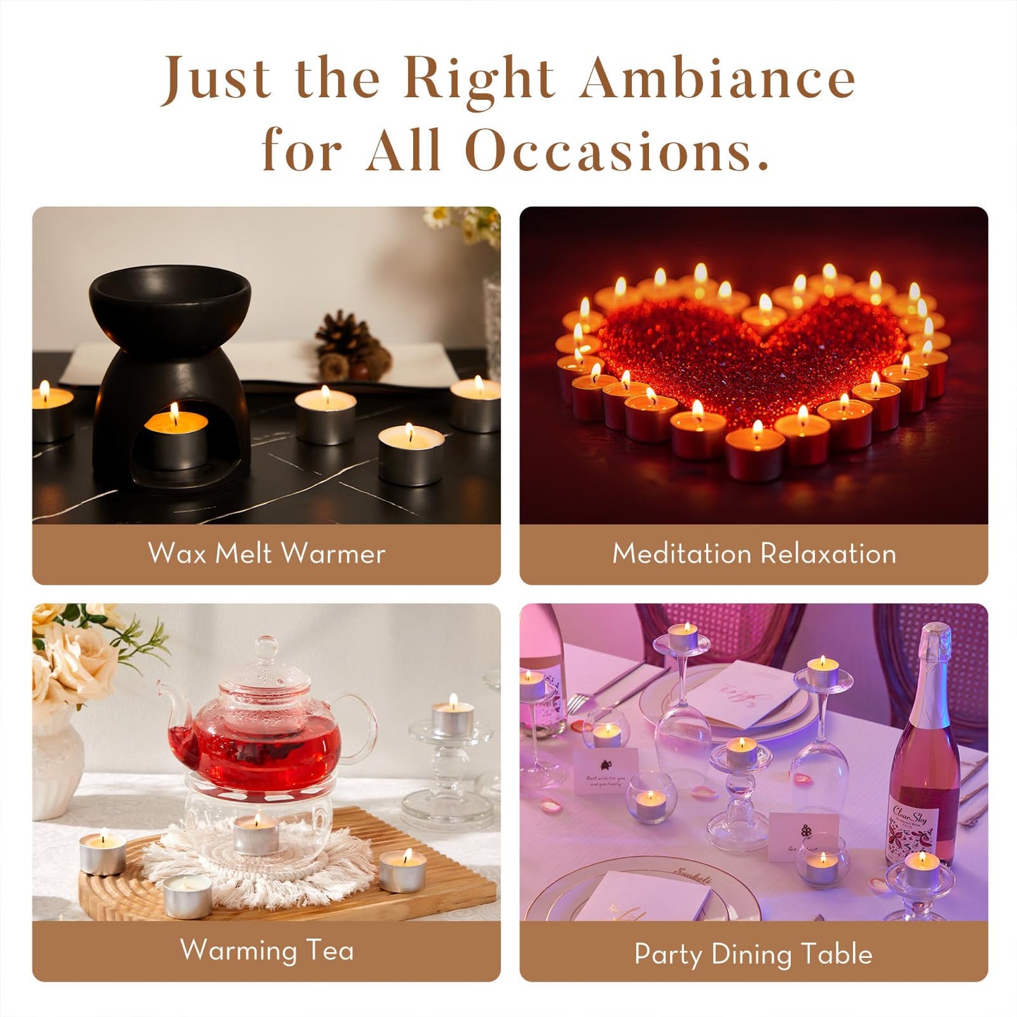 Ashlux Unscented Palm Tea Lights Candles 100 Pack Bulk, 8 to 9 Hours Long Burning White Tea Lights,Non-Paraffin, Smokeless, Mini Tealight Candles for Wedding, Table Centerpiece, Party, Power Outages