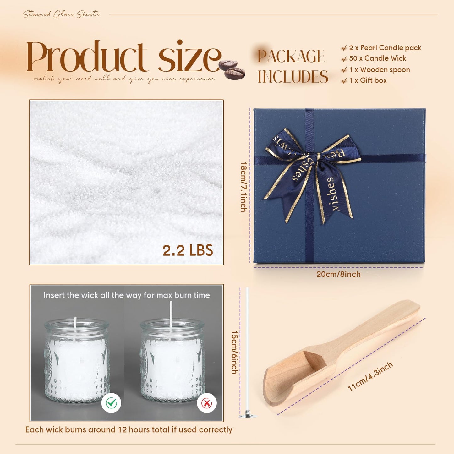 MTLEE Pearled Candle 2.2 Lb/35oz Mother's Day Mom Gifts Scented Sand Candle Kit Include 50 Wicks, Bow Gift Box, Spoon Reusable Pearled Wax for DIY Home Kit(Coffee)