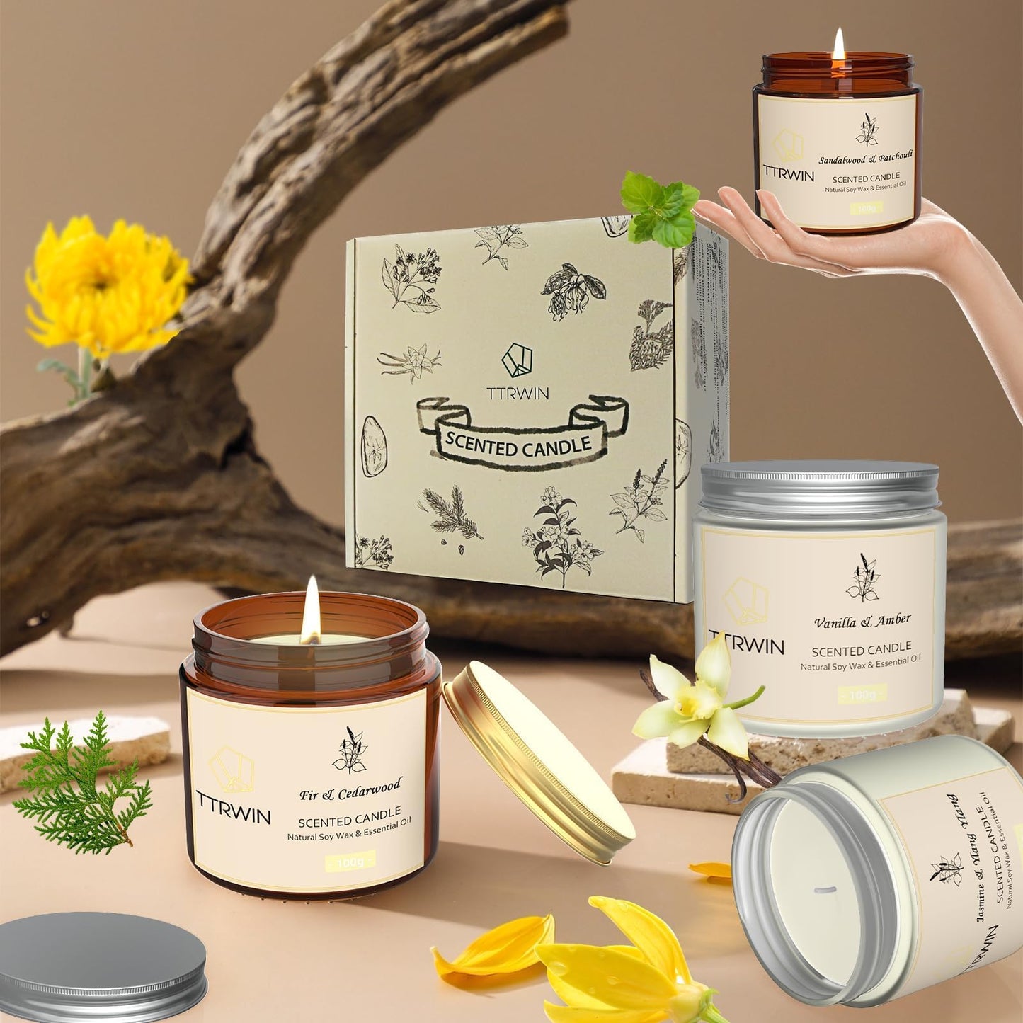 4 Pack Scented Candles for Home Scented Natural Soy Wax, Aromatherapy Candle Gifts Set for Women Men, Jar Candles Set for Home Decoration, Gifts for Birthday Mother's Thanksgiving Day Present