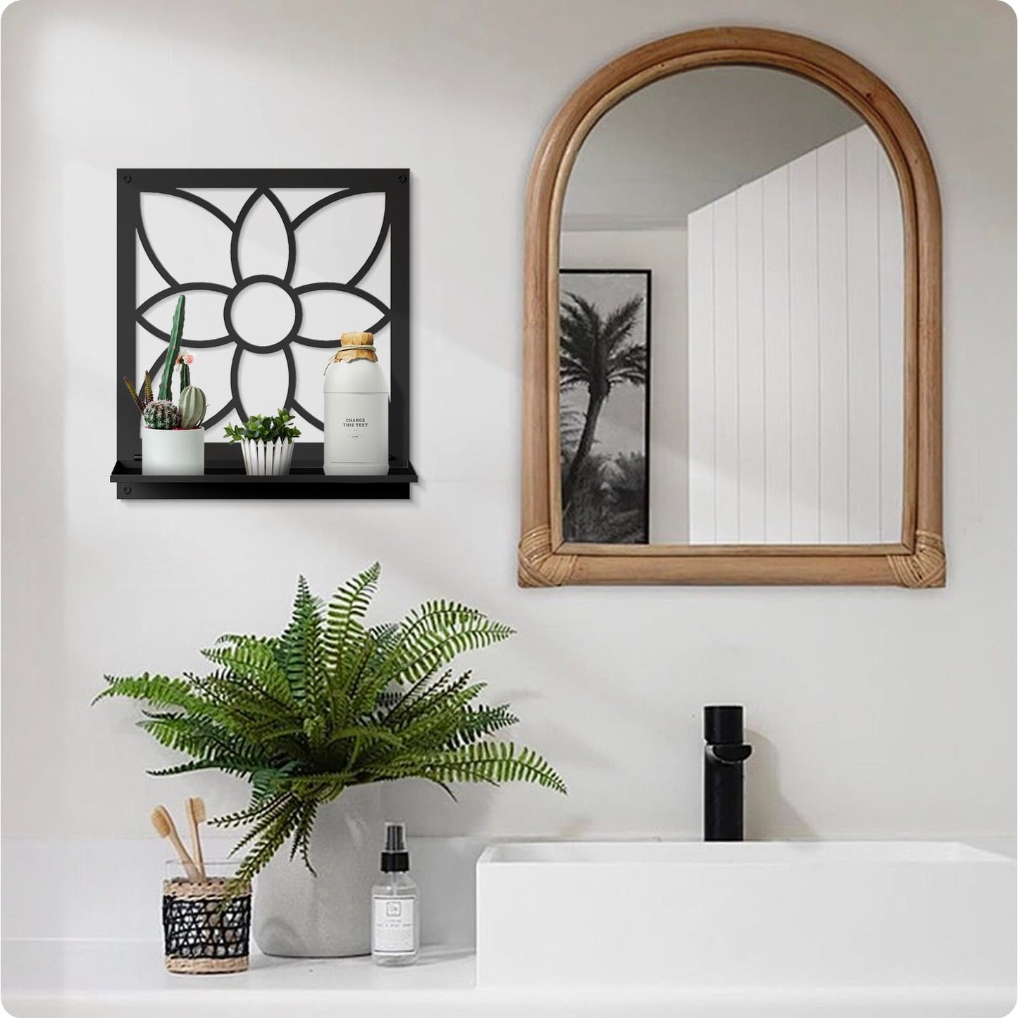 Flower Candle Wall Sconce, Retro Bathroom Wall Decor, Black Minimalism Wall Art for Living Room Bedroom Bathroom (2 Pack 11.8 x 13 in)