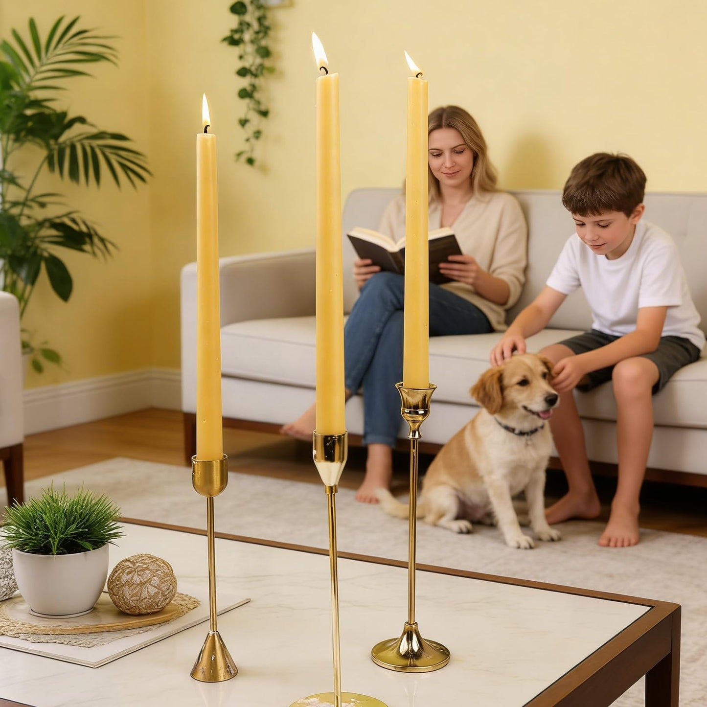 12 Inch Beeswax Taper Candles, 12 Pack Natural Beeswax Candlesticks 12 Hour Extra-Long Burning Time Tapered Beeswax Candle Sticks Smokeless Unscented Emergency Candles Bees Wax Candle for Home Prayer