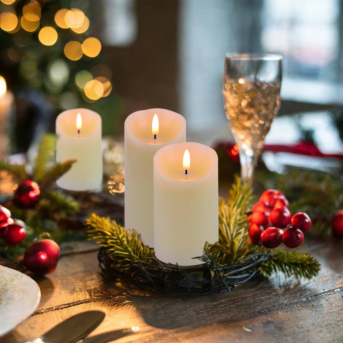 Warmhere Flameless Candles Battery Operated with Remote Timer, 3D Flame Flickering, Last 500+ Hours Battery Candles, Ivory Real Wax LED Pillar Candle for Wedding Home Christmas Decorations, Set of 3