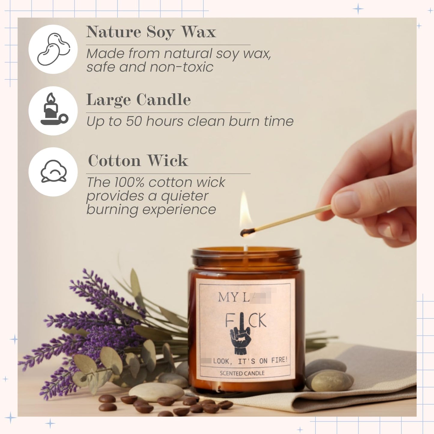 Nuanchu Funny Relaxation Valentines Gifts for Women Men, Last Word Look It's on Fire Candle, Cool Birthday Gift for Her, BFF, Valentine's Day Sarcastic Presents, Lavender Scented Candle, 7oz