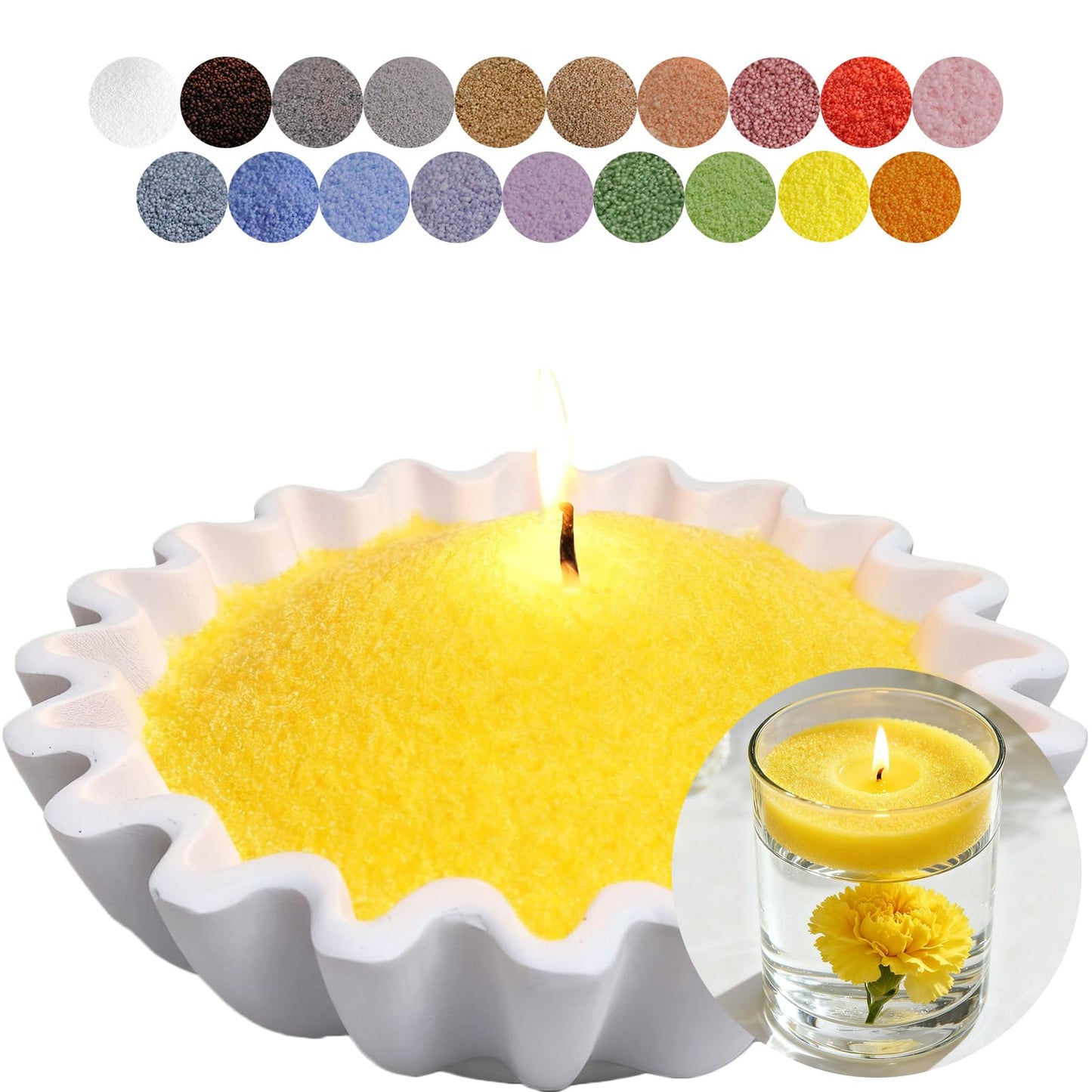 Aufien Candle Sand with Wicks, 21.4 Oz Pearled Candle, DIY Bead Powder Sand Wax Making kit Refillable Non Toxic for Handmade, Mother's Day Wedding and Halloween Christmas Decorations Yellow