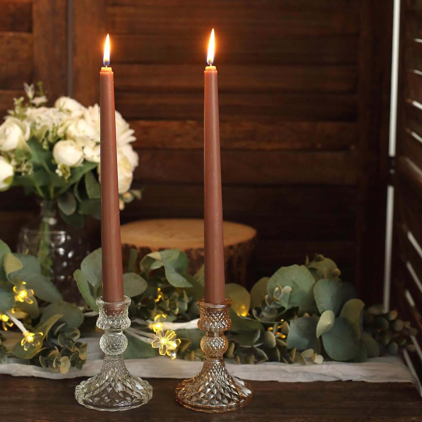 Tableclothsfactory 10" Tall Premium Quality Dripless Unscented Mocha Brown Taper Candles Wedding Dinner Candles for Wedding Decoration Set of 12