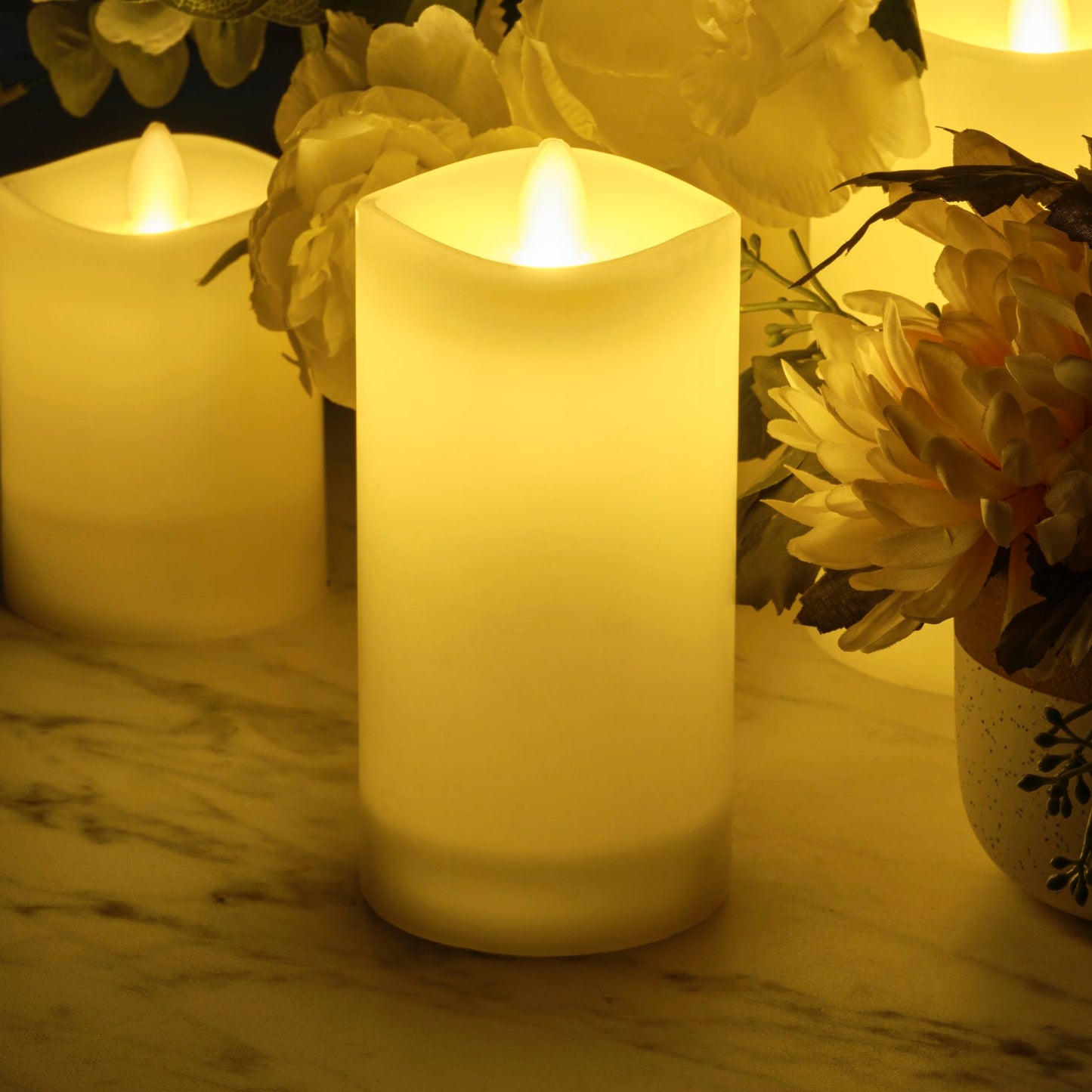Mikasa LED Wax Pillar Candle, 3 x 6 Inch White Flameless Candle with Dancing Flame Effect, 5-Hour Timer, Battery Operated Candle for Home Decor and Table Decor