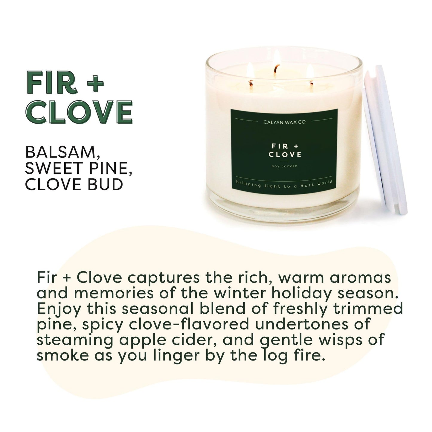 Calyan Wax Co. Fir & Clove 3 Wick Scented Candle - 43 Hour Burn - Luxury 3 Wick Soy Candles - Clean Soy Wax Candles - Long Lasting Large Glass Jar Candle for Home - 14.9oz