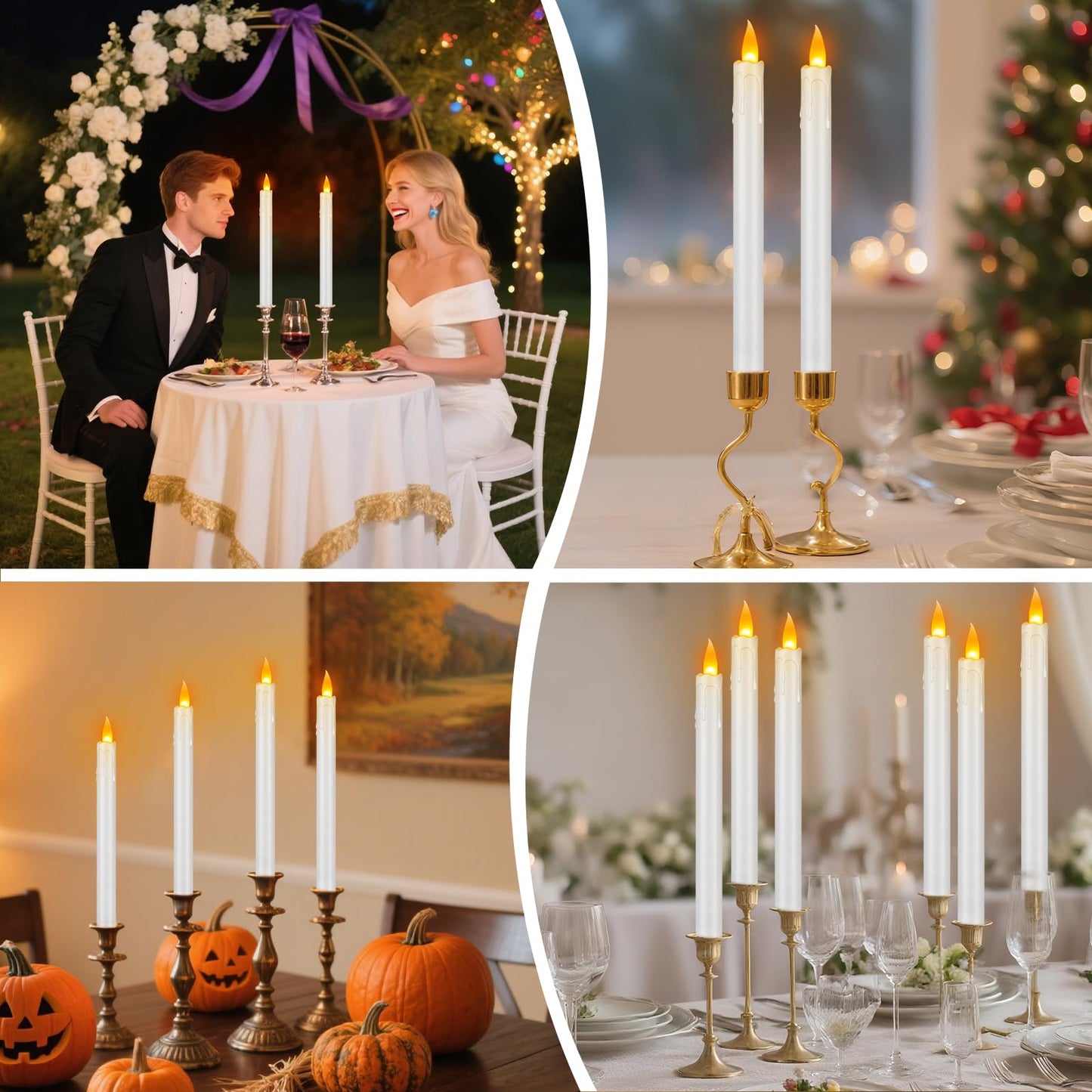 wemarry 10" Flameless Taper Candles with Remote, 6 Pcs White Electric Led candlesticks, PlasticTall Taper Candles Battery Operated with Flickering Flame for Halloween Christmas Wedding Home Décor