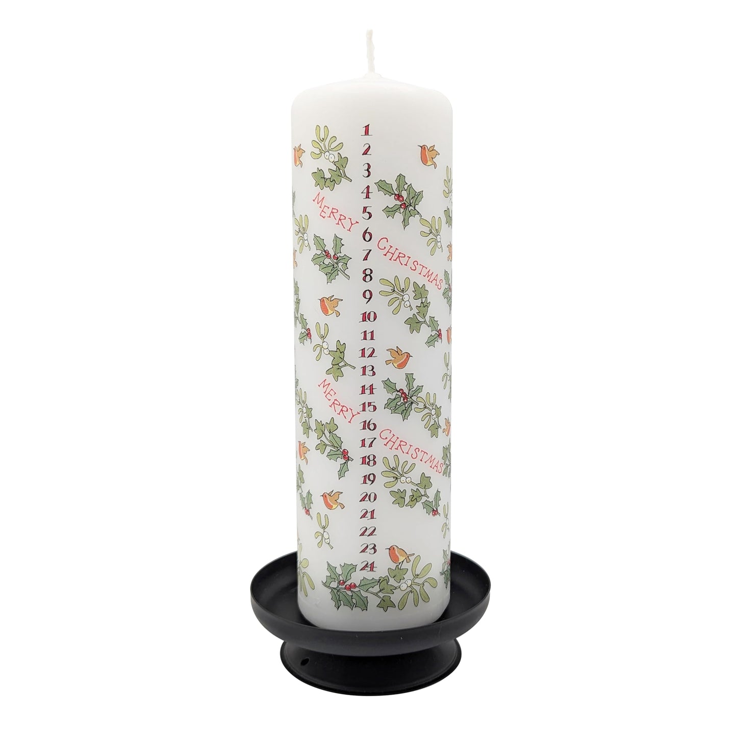 Alison Gardiner Holly and the Ivy Advent Pillar Candle – Unscented Wax Christmas Countdown, 70hr Burn, Handmade in UK – Festive Candle for Table, Mantel & Holiday Décor
