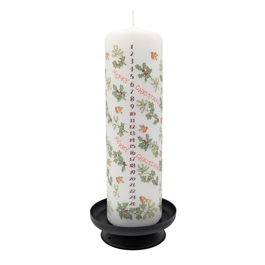 Alison Gardiner Holly and the Ivy Advent Pillar Candle – Unscented Wax Christmas Countdown, 70hr Burn, Handmade in UK – Festive Candle for Table, Mantel & Holiday Décor