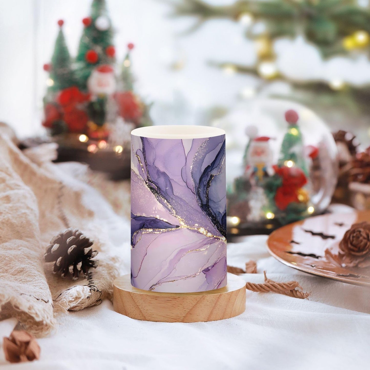 BOENLE Flickering Flameless Candles, Purple Marble Lavender Liquid LED Candles with Remote Timer, Set of 2 Battery Operated Candle for Valentine Wedding Birthday