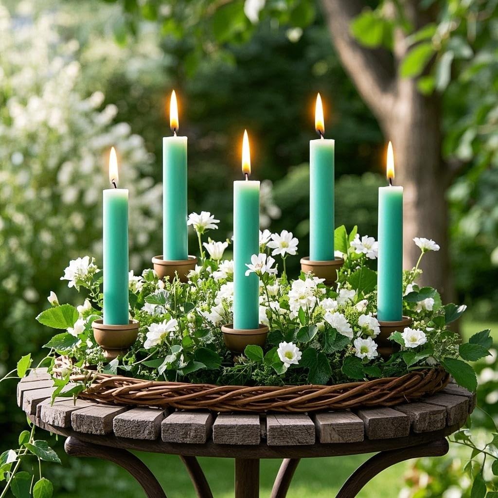 12-Pack Mint Green Unscented Taper Candles, 10 Inch Dripless Smokeless Candlesticks, Long-Lasting Burn Time of 7-8 Hours, Perfect for Home Decor, Spring