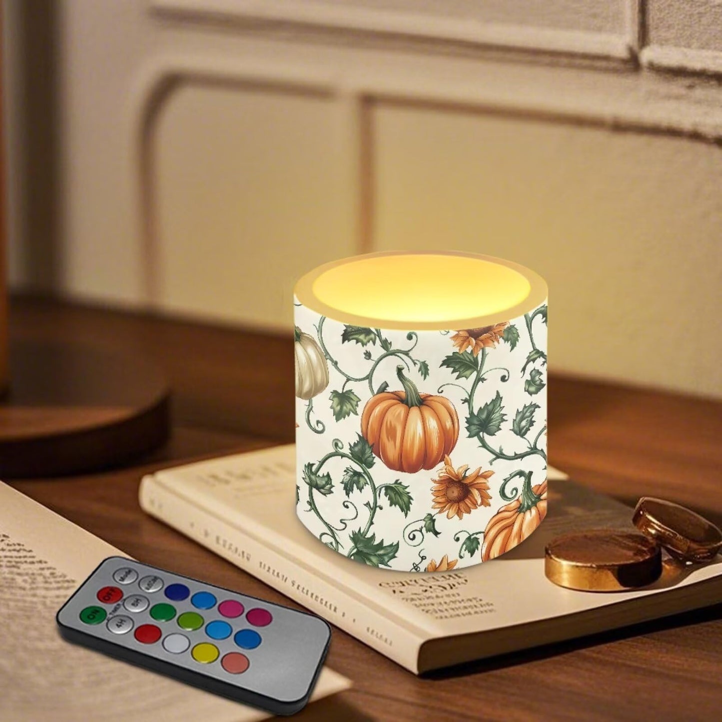 Cozeyat Pumpkin Leaf Office Desk LED Candles Set of 4 Battery Powered Flameless with Remote Timer Flickering Flame Waterproof for Home Patio Garden Decoration