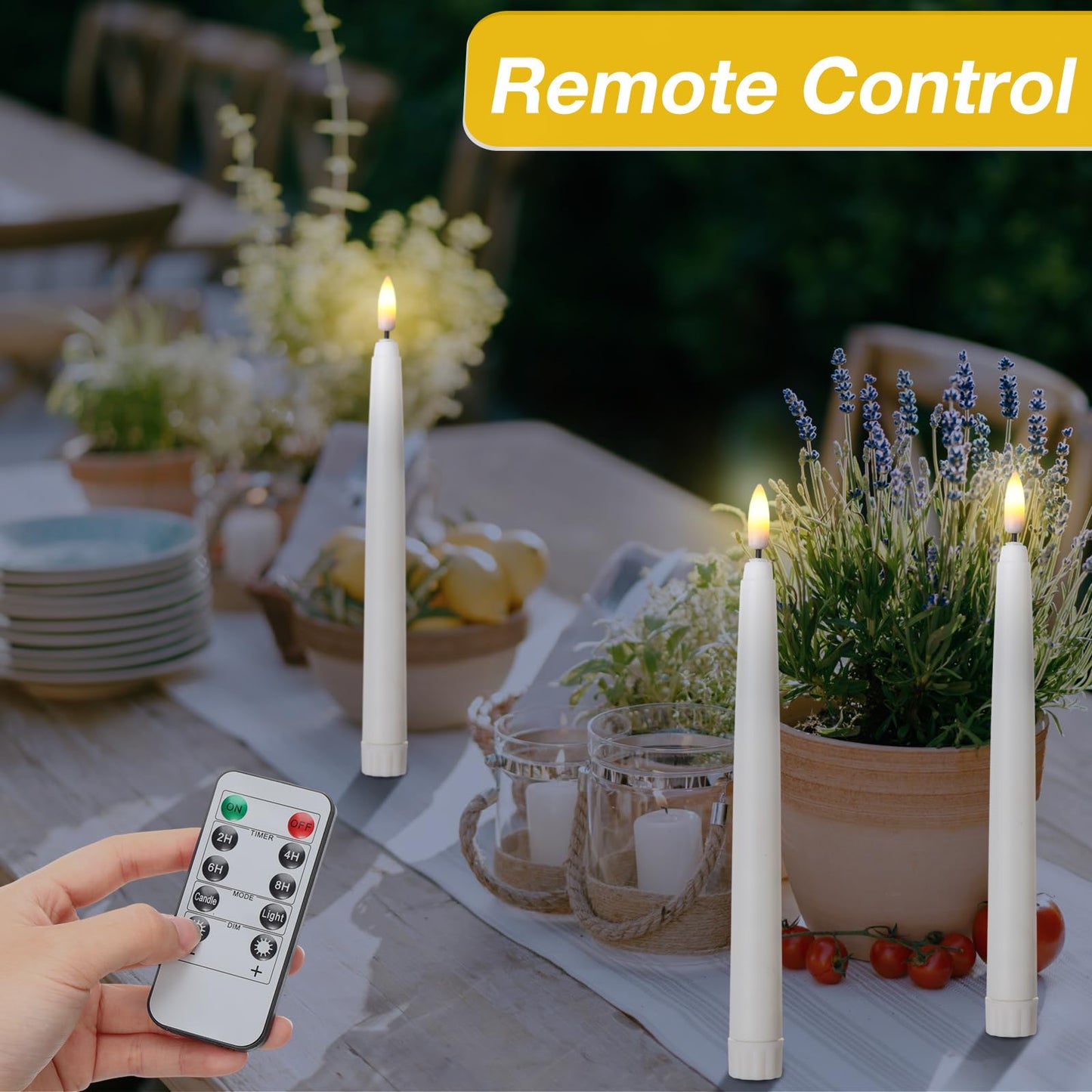 Tuanse 20 Pcs Flickering Flameless Taper Candles Bulk LED Battery Operated Realistic Flame Effect with Remote & Timer Safe No Fire Wax Drip Candles for Wedding Church Home Decor (8.46",White)