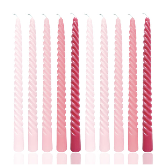 10 Inch Romantic Pink Colors Series Taper Candle Set, 10 Pack Elegant Unscented Dripless Candlesticks for Valentine’s Day, Bridal Showers and Girls' Parties and Gatherings