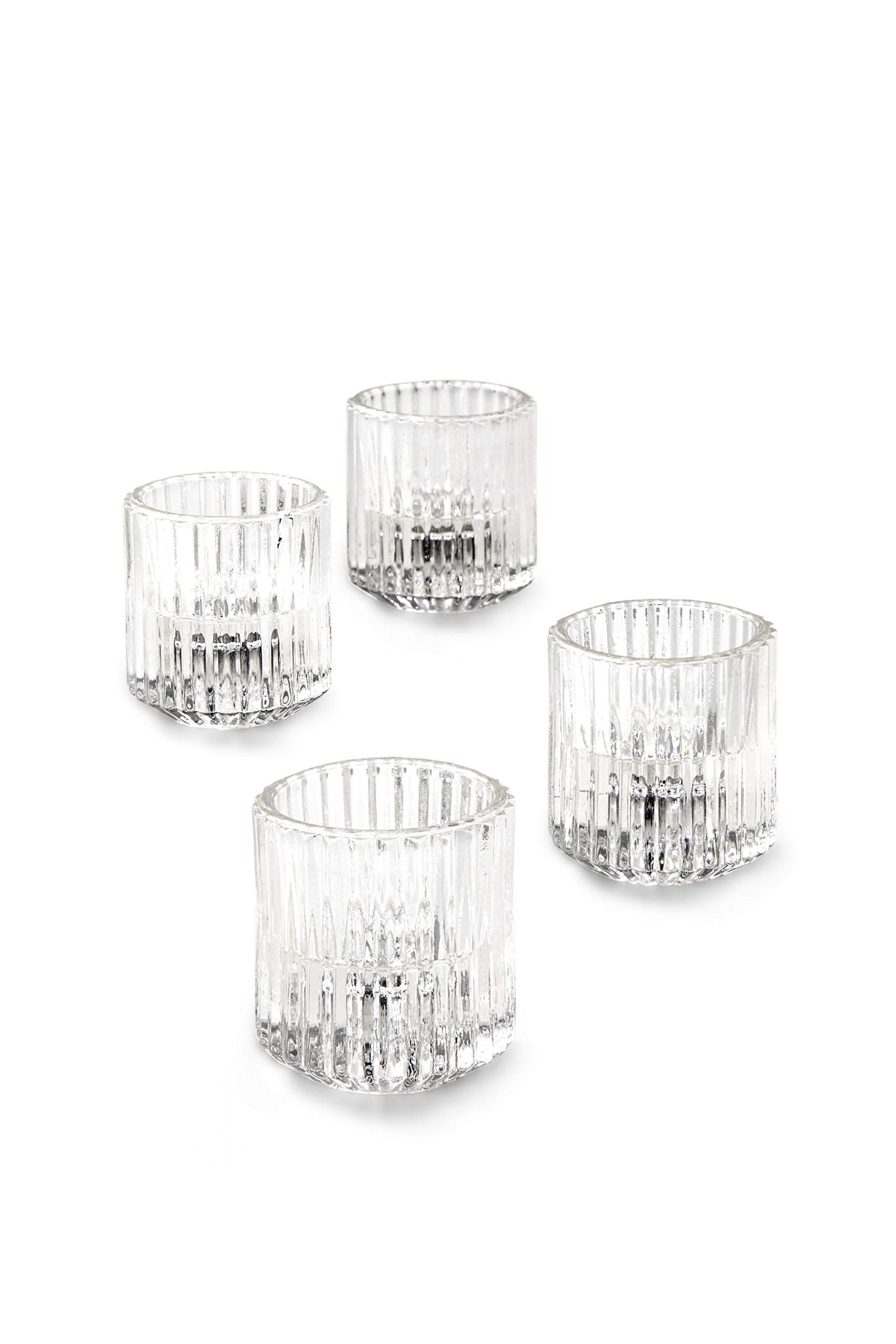Serene Spaces Living Set of 4 Clear Ribbed Glass Votive Holders, Perfect for Weddings and Home Décor, Measures 2.25" Tall and 2" Diameter