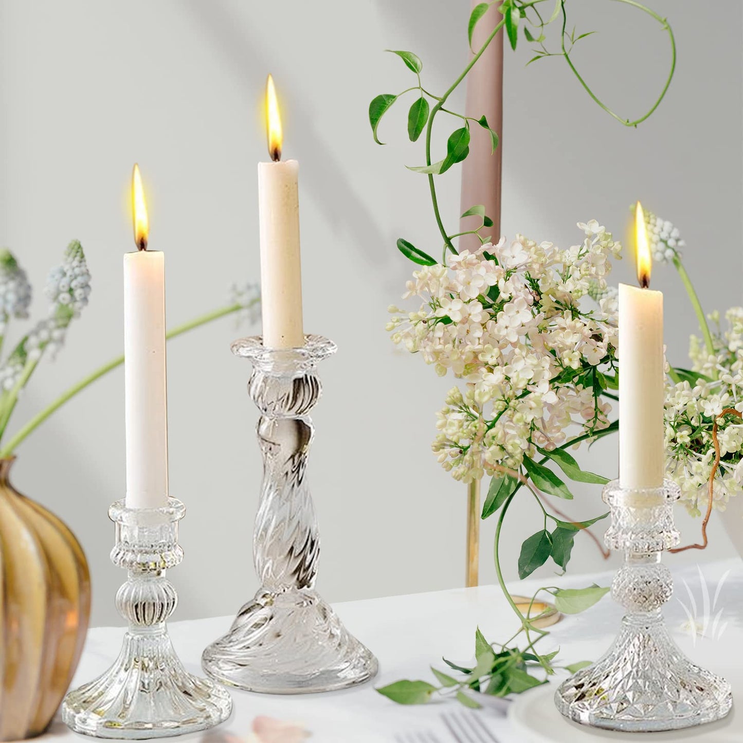 Glass Candlestick Holders - Set of 8 Clear Taper Candlestick Glasses,Crystal Candle,for All Formal Events,Candlelight Dinner,Wedding, Dinning, Party,Home Decoration