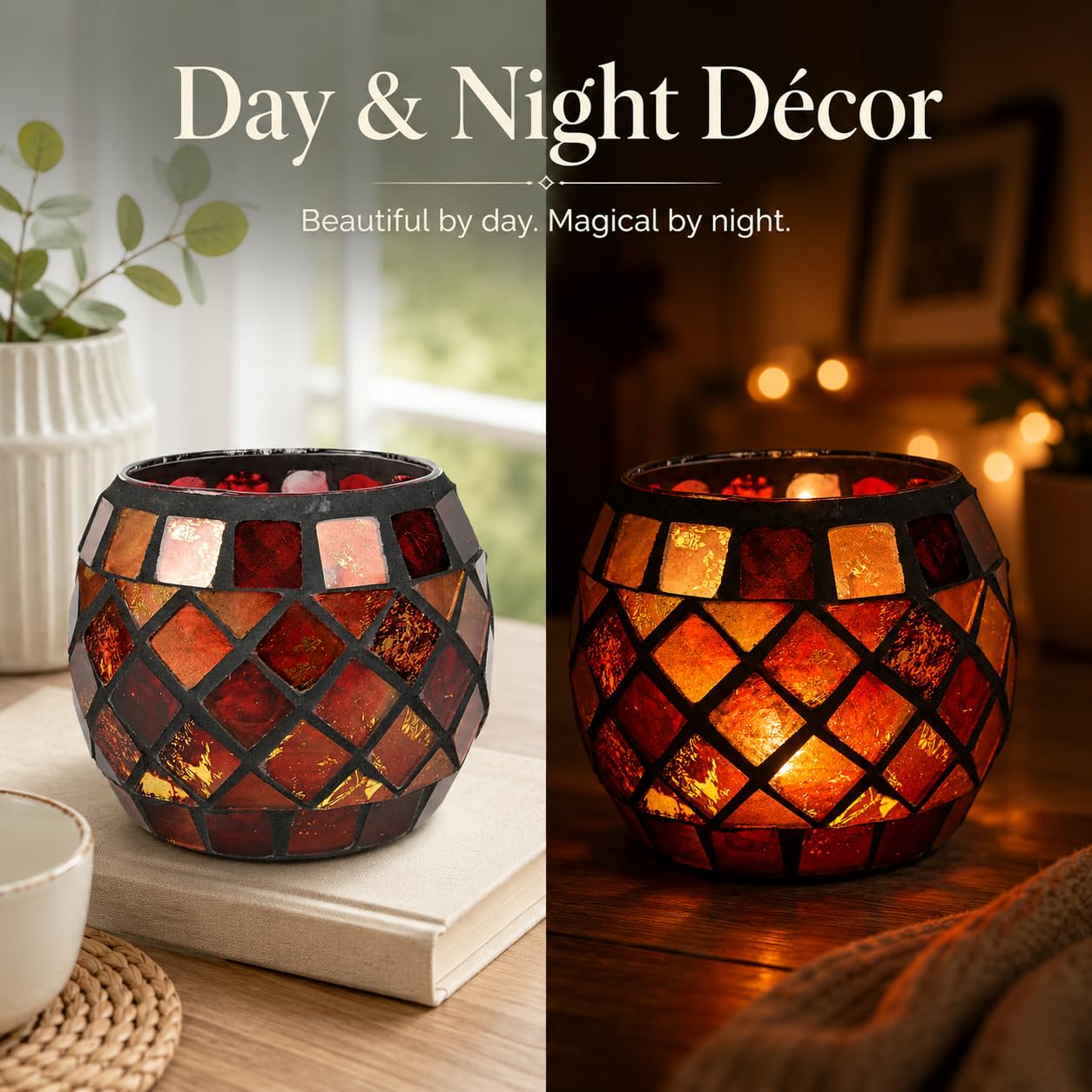 Votive Candle Holder Tea Lights - Glass Candle Holders, Mosaic Tealight Candle Holder, Candle Jar Cup for Wedding Centerpiece Party Table Decorations, Valentines Day Decor