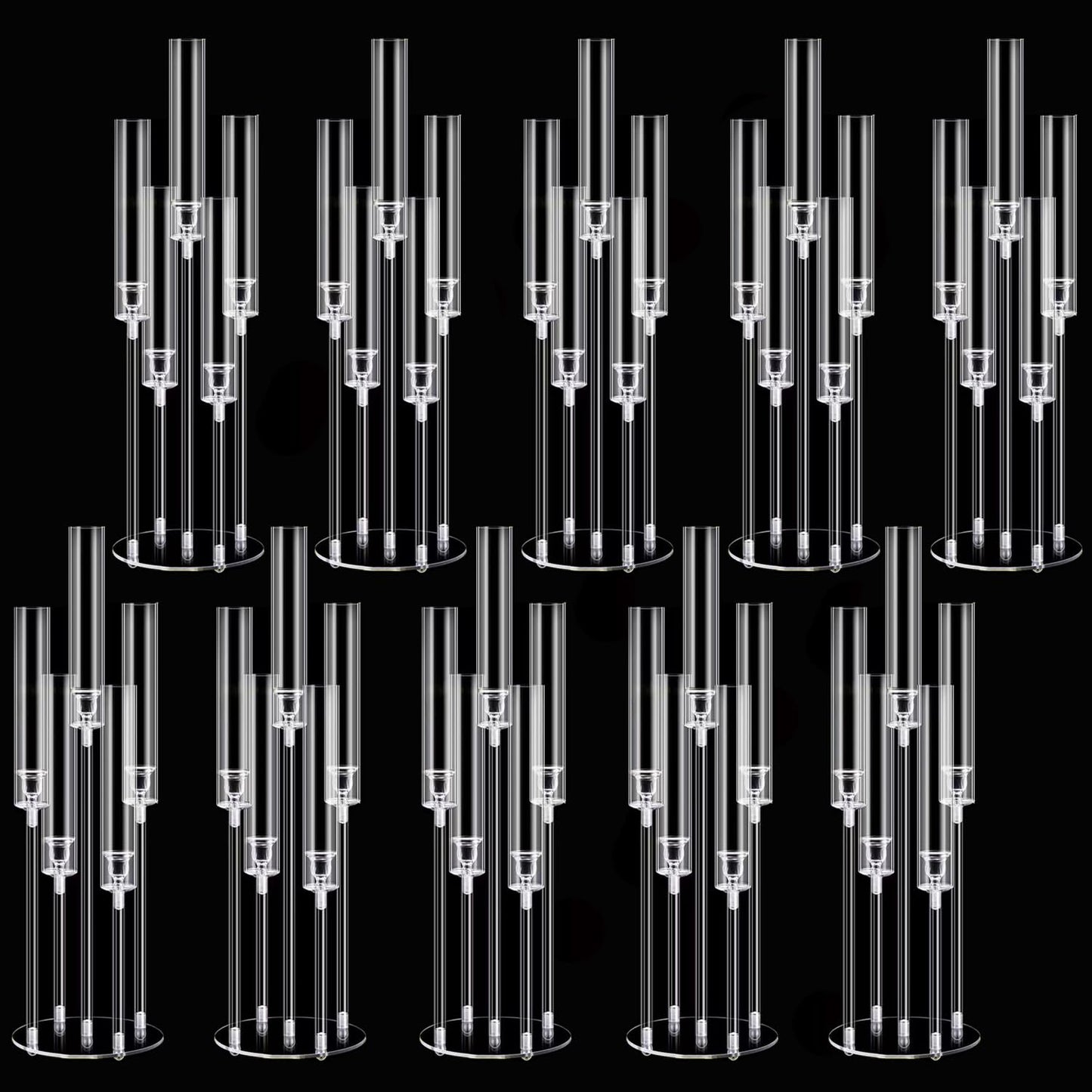 10pcs 5 Arm Acrylic Candelabra Centerpieces for Table,26inches Tall Clear Candlestick Holder Wedding Centerpieces for Party Birthday Dinner Event Fireplace Decortion Fit 0.87 led Candle