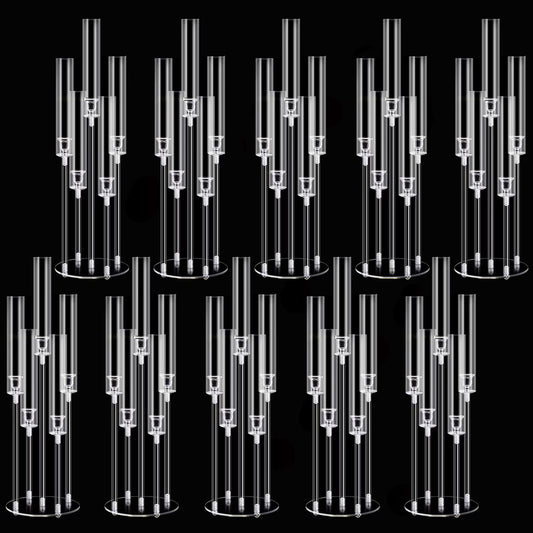 10pcs 5 Arm Acrylic Candelabra Centerpieces for Table,26inches Tall Clear Candlestick Holder Wedding Centerpieces for Party Birthday Dinner Event Fireplace Decortion Fit 0.87 led Candle
