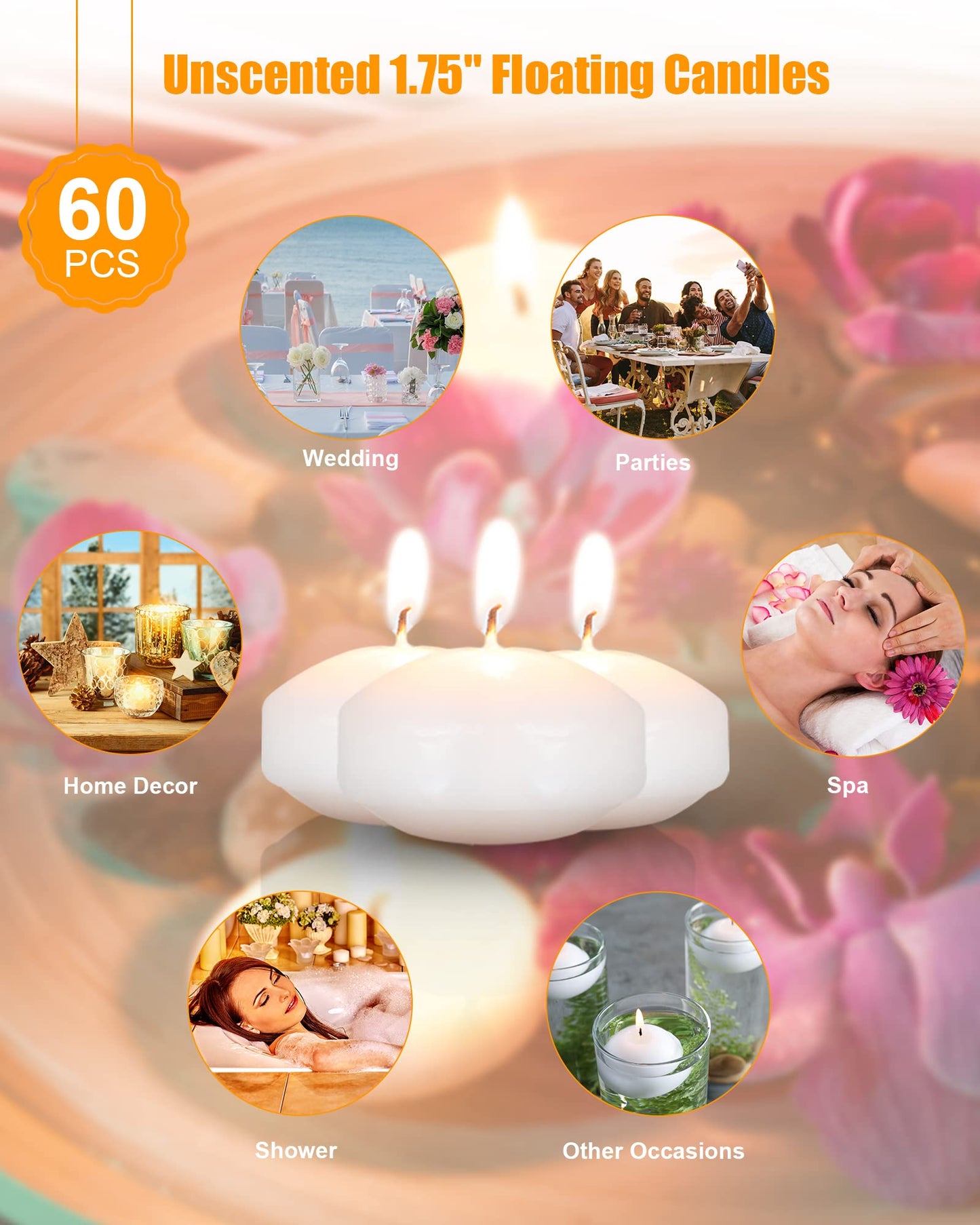 Treela 80 Pcs 1.73 Inch Unscented Floating Candles, Dripless Tealight Candles Home Decorations, Cute and Elegant Burning Candles for Wedding Vases Centerpieces Party Accessories (White)