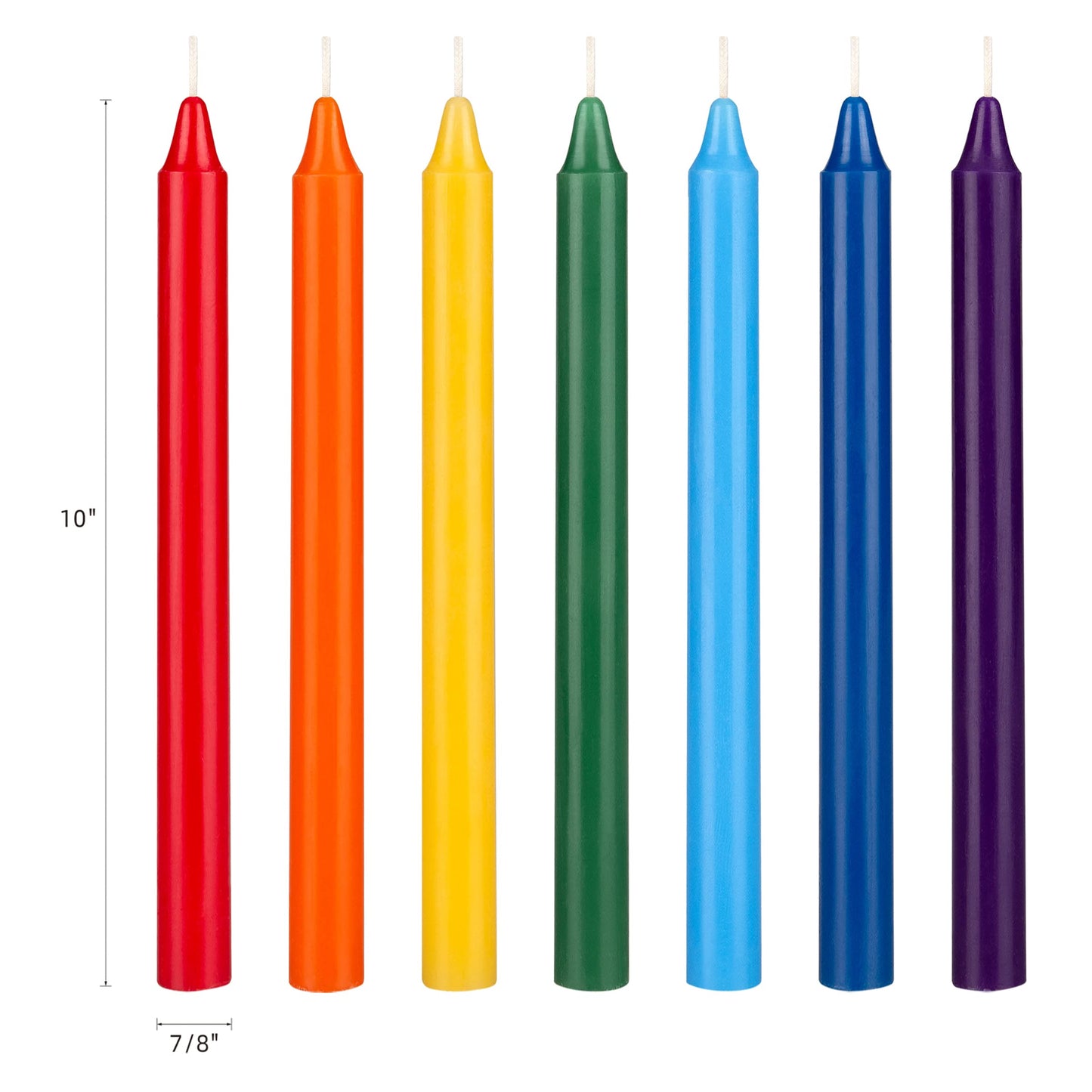 Mega Candles 7 pcs Unscented Straight Taper Chakra Candles Hand Poured Premium Wax Candles 10 Inch x 7/8 Inch, 100% Cotton Wick, Positive Healing Energy, Meditation, Relaxation, Reiki, Yoga