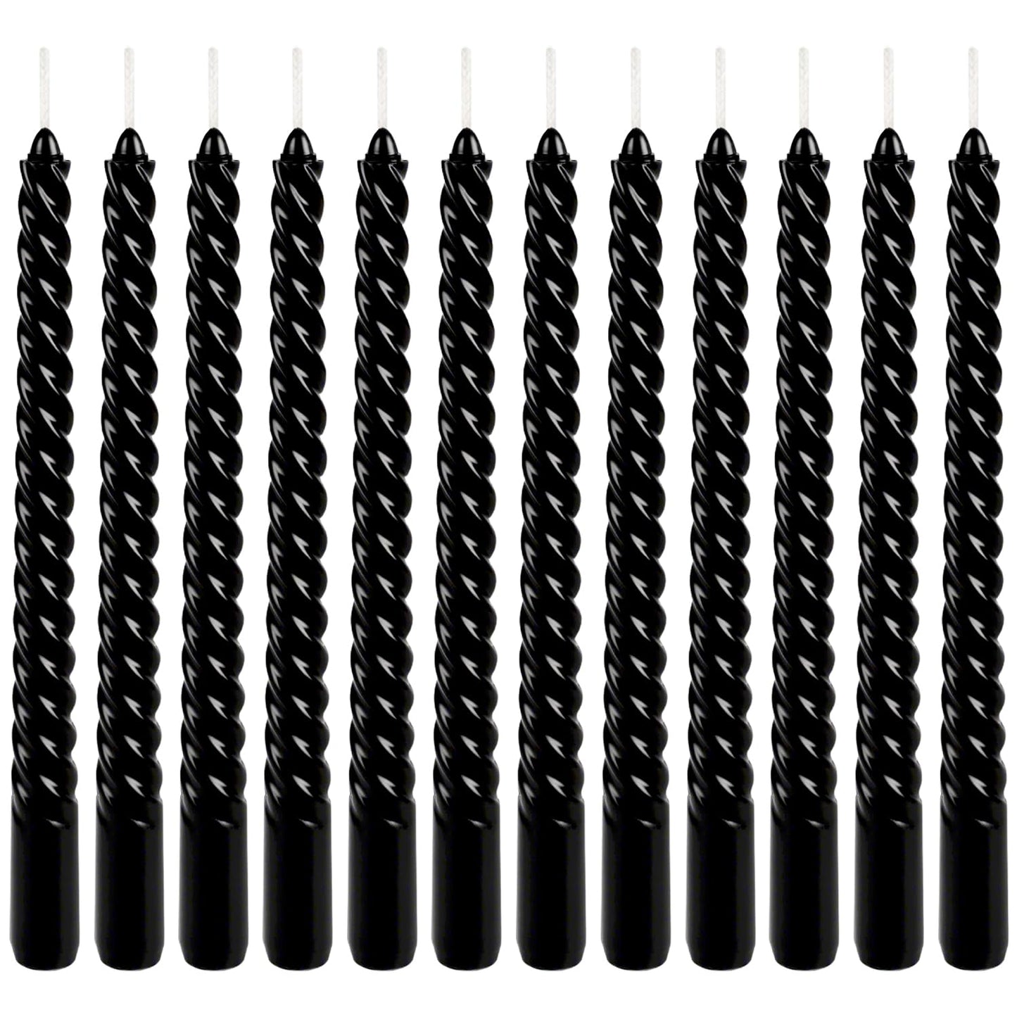 WPONSZU 10 Inch Black Spiral Taper Candle Set, 12 Pack Unscented Dripless Candlesticks for Halloween,Dinner,Party Brithday Wedding and Home Decoration