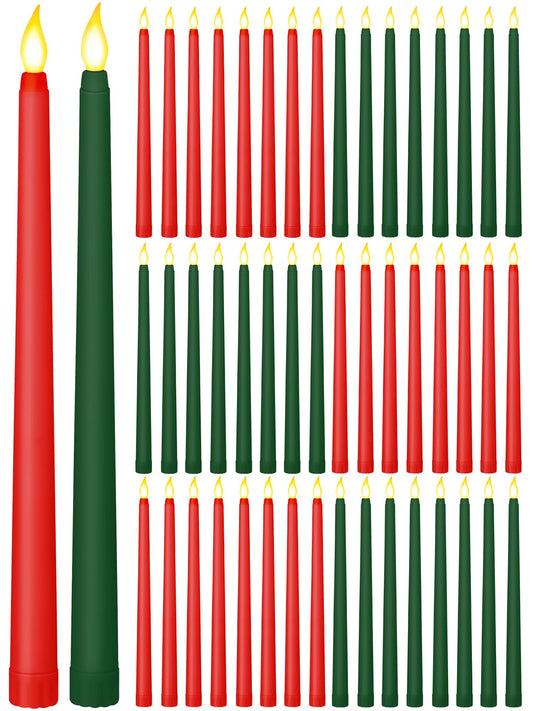 Funtery 48 Pcs Flameless LED Taper Candles Battery Operated Candles Bulk Realistic LED Candlesticks Flickering for Wedding Church Graduation Party Home Decor(Red, Green,Classic Style)