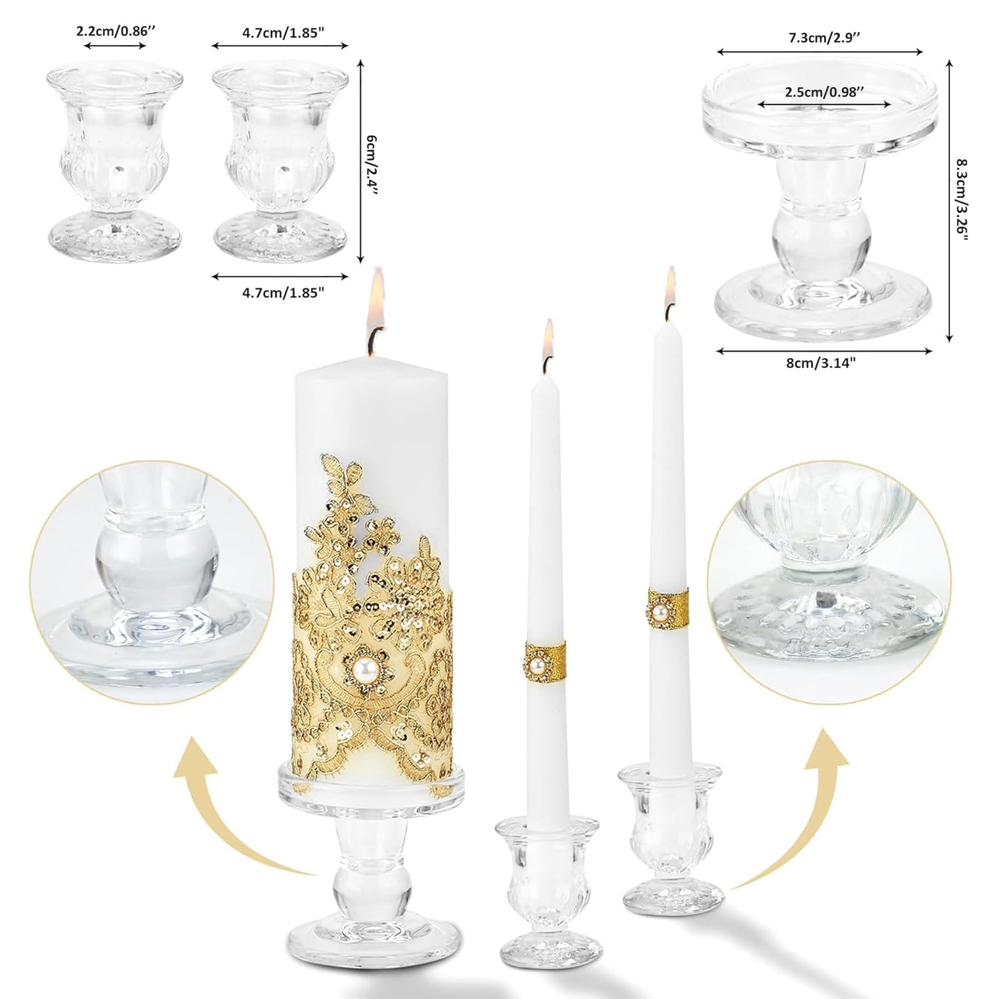 Unity Candle Holder - Glass Candle Holders for Pillar Candles Taper Candles, Glass Candlestick Holders Set of 3, Decorative Clear Glass Candlestick Holder for Wedding Table Dinning Church Centerpiece