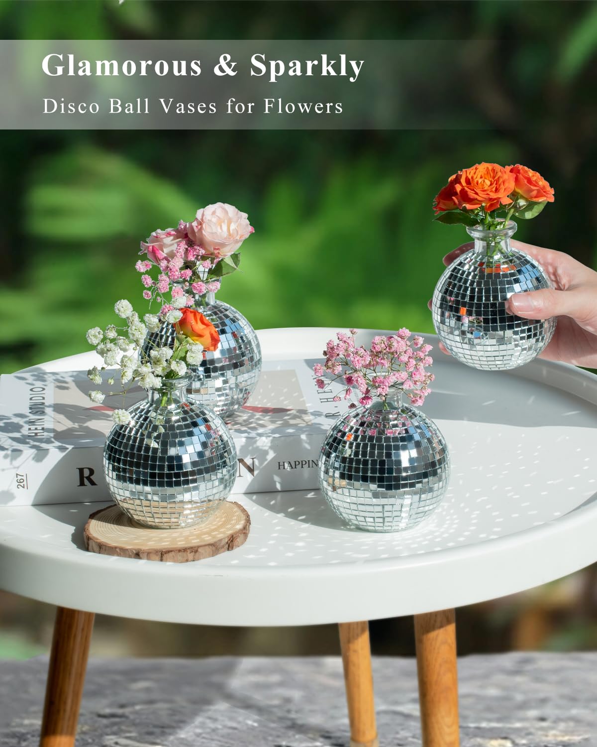 RGBDOT Disco Ball Vase for Centerpieces Disco Ball Planter for Flowers Silver Mirror Glass Disco Ball Decor for Table, Party, Wedding, Birthday, Home, or Bedroom(3.5" X 4")