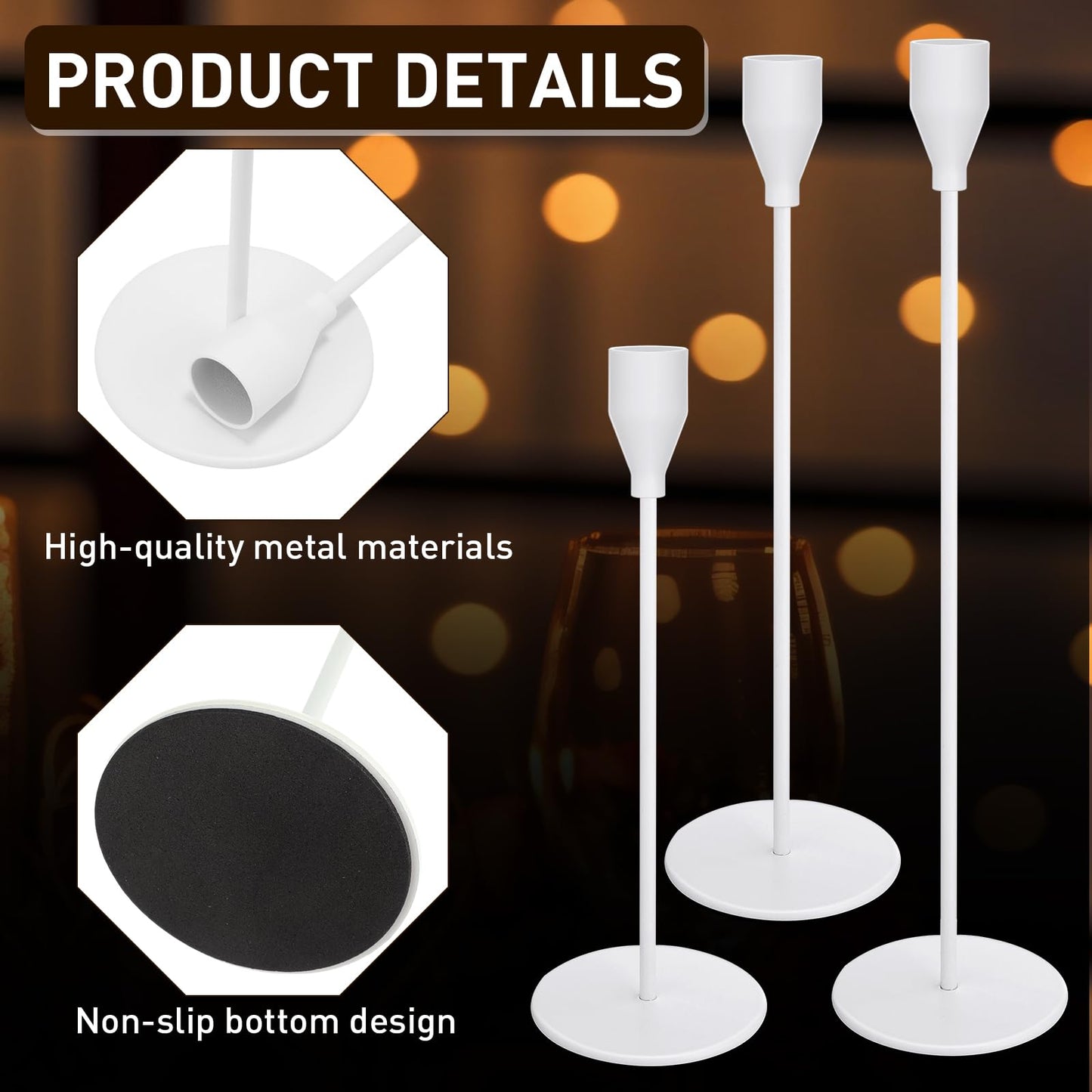 Set of 18 Tall Candlestick Holders Thin Metal Taper Candle Holders for Table Centerpiece Modern Decorative Pillar Candle Sticks Stand for Home Wedding Christmas Decoration(White)