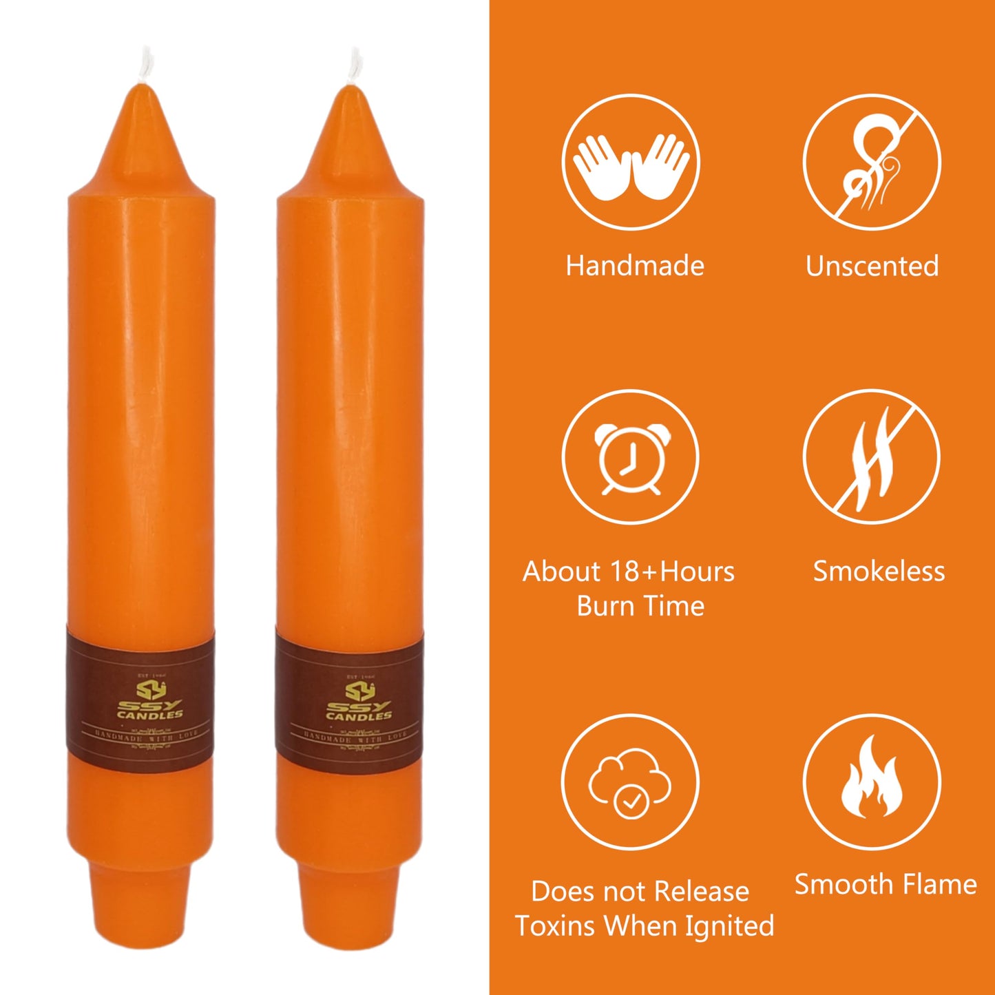 Orange Short Taper Candles Set of 4, 7 Inch Handmade Candle Stick, Unscented Tapered Candles, Taper Candles for Wedding Dinner Table Home Decor Party Gift