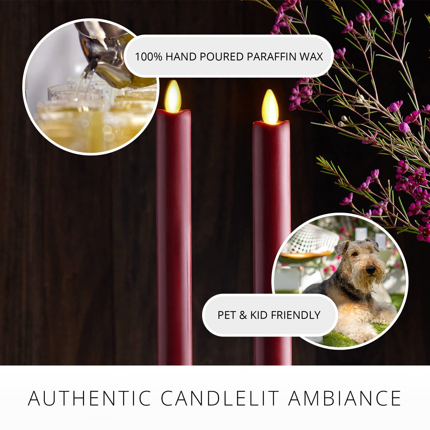 Luminara - Flameless Battery Operated Taper Candle - Red - Pack of 2-1x9.75 - LED Flickering Flame - Realistic Safe for Home Kids and Pets