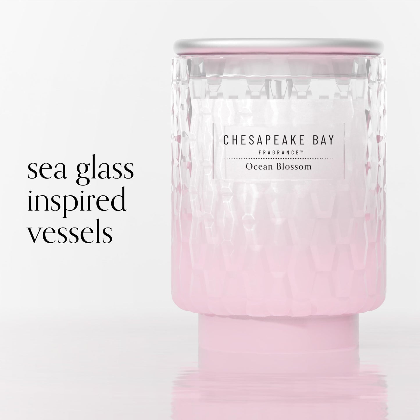 Chesapeake Bay, 8oz Ocean Blossom Scented Candle, Mood Evoking Fragrance, Textured Sea Glass-Inspired Jar, Premium Soy Blend Wax with Essential Oils, Coastal Fragrance for Home Décor or Gifting