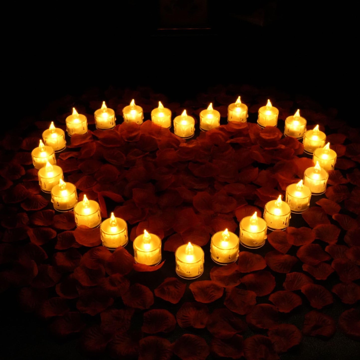 SupBri 1000 Pieces Artificial Rose Petals with 24 Pack LED Tea Lights Candle, Flameless Battery Operated Candles,Romantic Decorations Special Night Set for Valentines, Wedding Decor