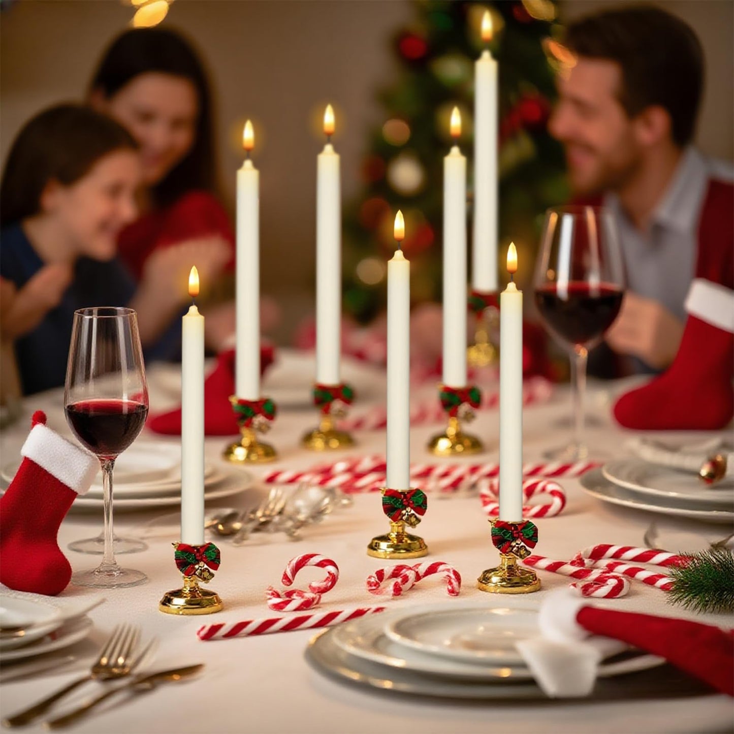 Wondise Flameless Window Candles with Remote Timer, Battery Operated Taper Candles with Wreath, 3D Wick Flickering for Christmas Decoration, Removable Suction Cups and Gold Holders Included (6 Packs)