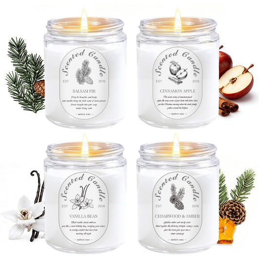 Scented Candle Gift Set, 4 Pack 28oz Soy Wax Scented Candles for Home – Cinnamon Apple, Balsam Fir, Vanilla Bean, Cedarwood & Amber – Cozy Aromatherapy Candles for Holiday & Home Decor Gifts