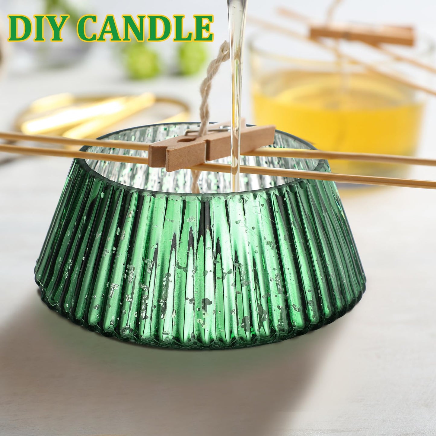 Vesici 3 Pcs 10 oz Christmas Tree Glass Candle Jars Mercury Glass Tree Decorative Xmas Empty Containers Bulk Refillable Storage for Christmas Holiday Candle Making Tea Biscuits Party Favors(Green)