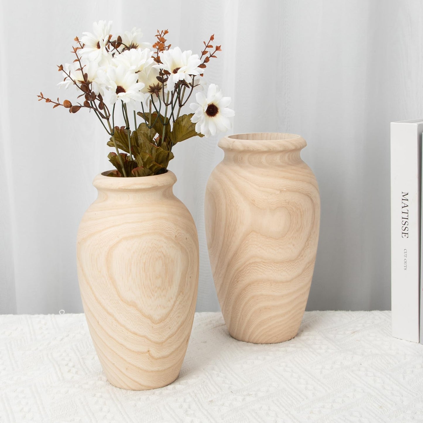10" Tall Handmade Wooden Flower Vase, Large Wood Vase Decoration for Flower Arrangement Home Decoration