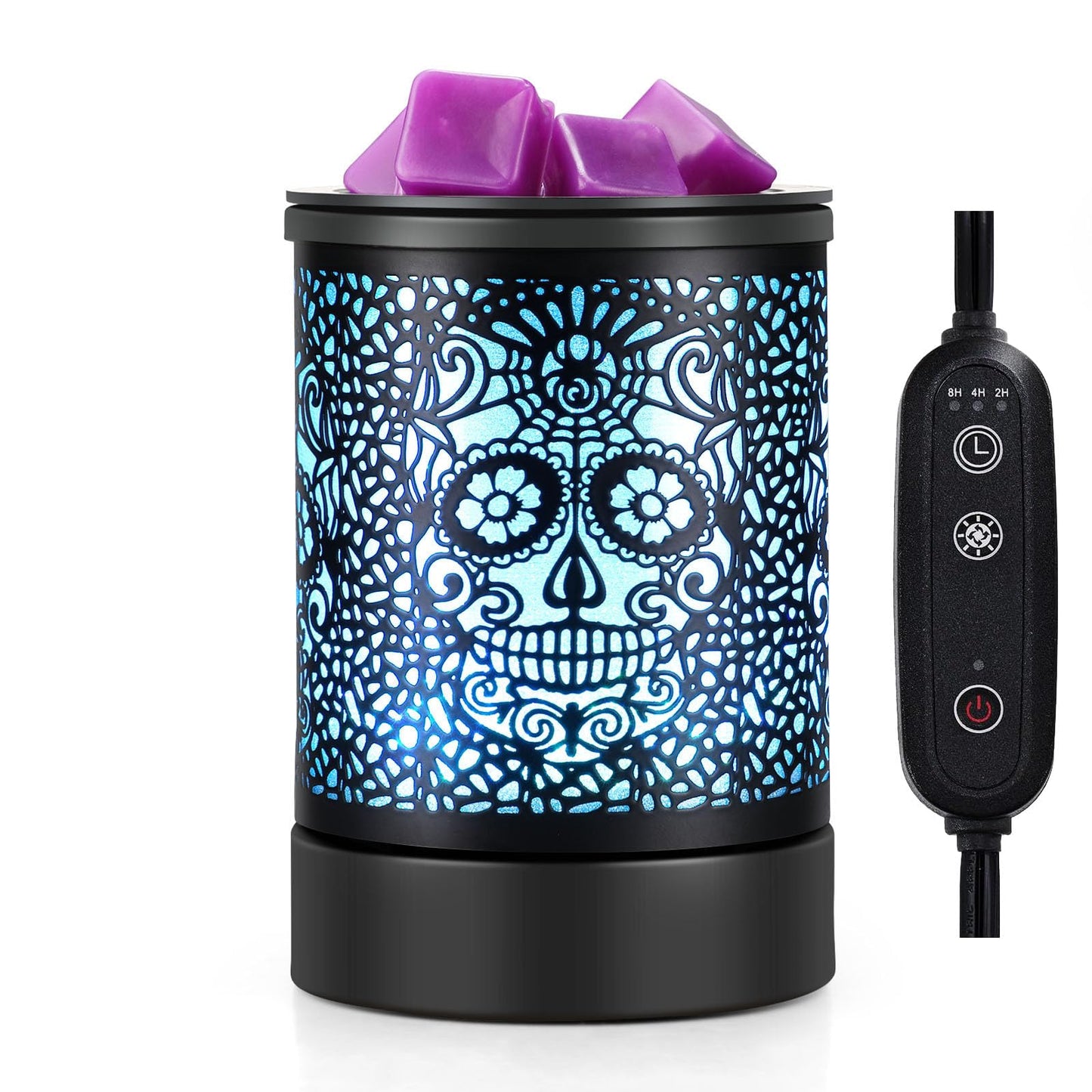 Enaroma Fragrance Wax Melts Warmer with 7 Colors LED Changing Light Scent Oil Candle Warmer for Home Office-Skull Timer