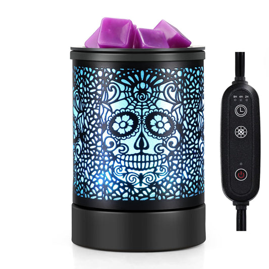 Enaroma Fragrance Wax Melts Warmer with 7 Colors LED Changing Light Scent Oil Candle Warmer for Home Office-Skull Timer