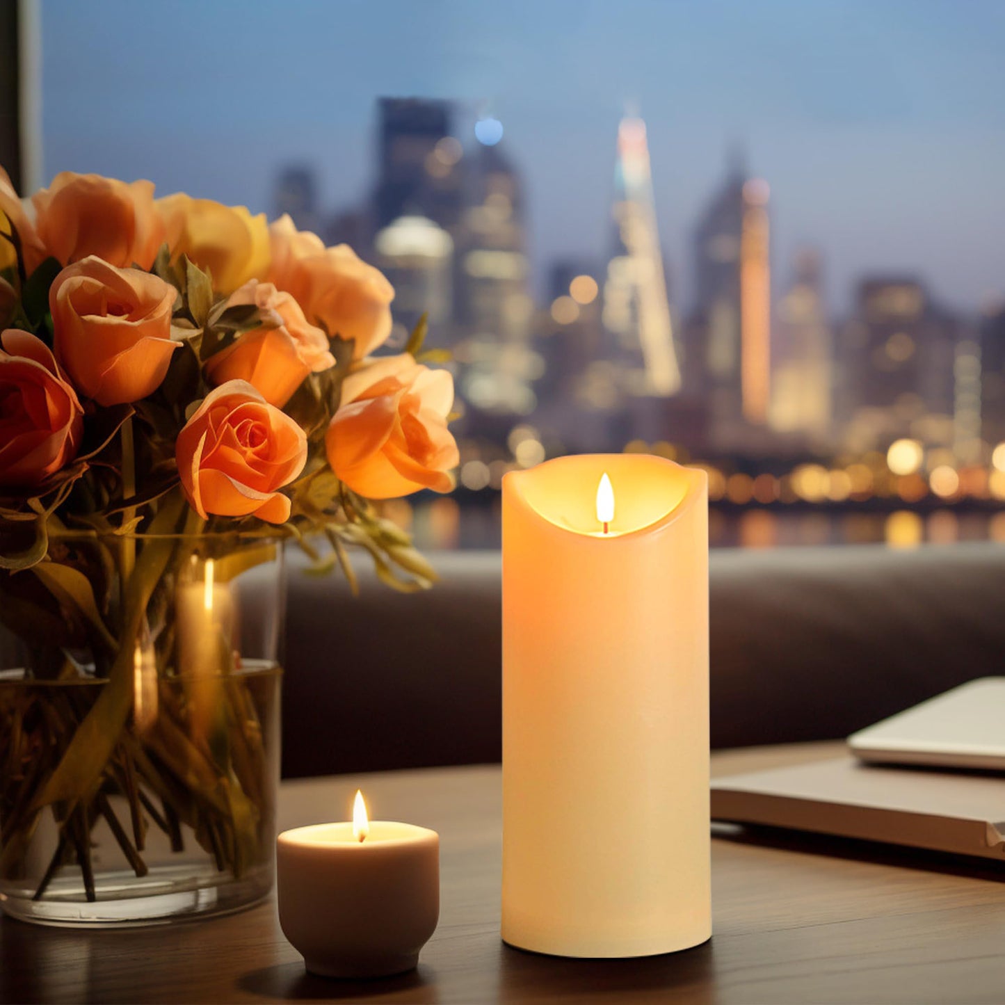 Mingfuxin Outdoor Flameless Candles with Remote - 9“×4” Large Waterproof Battery Operated Candles with Timer, Flickering LED Pillar Candle for Indoor Outdoor Larterns, Porch, Long Lasting, Set of 2