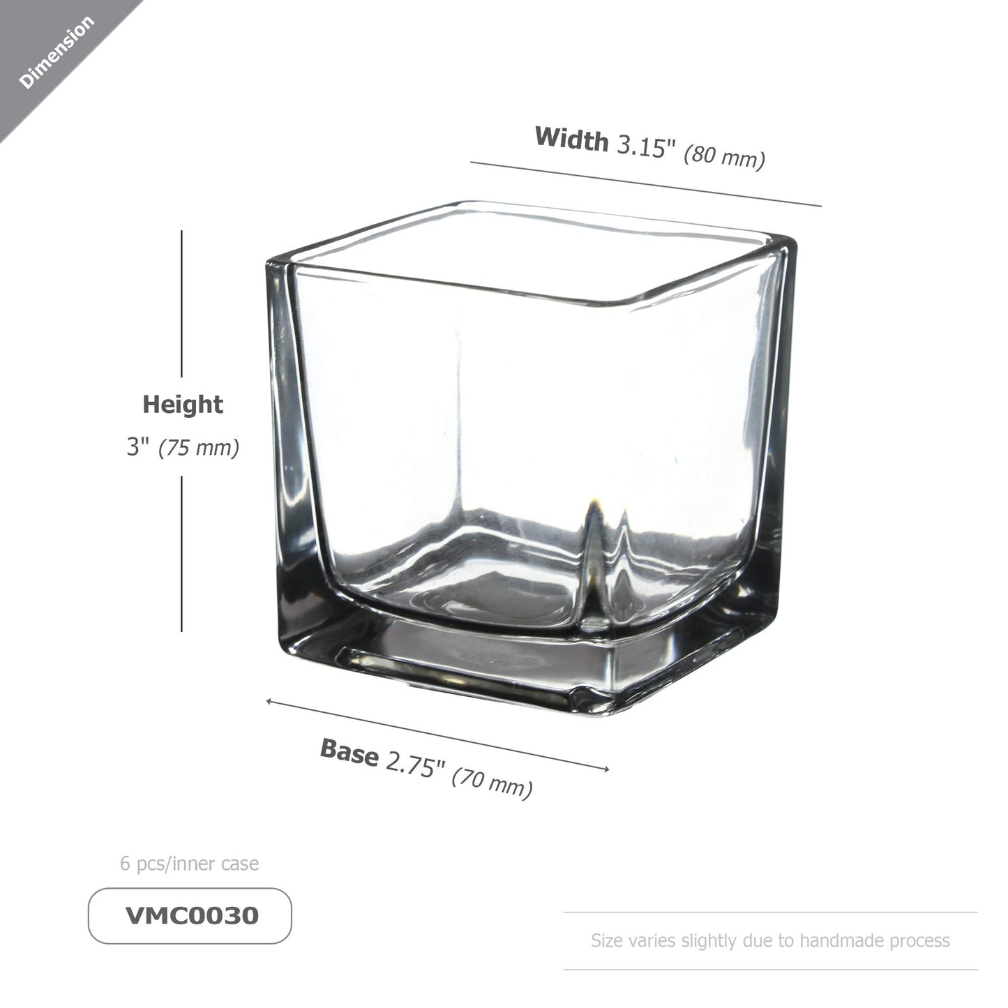 WGV 3 Inch Clear Square Cube Glass Votive Candle Holder Vase, Small Tiny Mercury Tea Light Terrarium Décor 3x3”, 1 Pc
