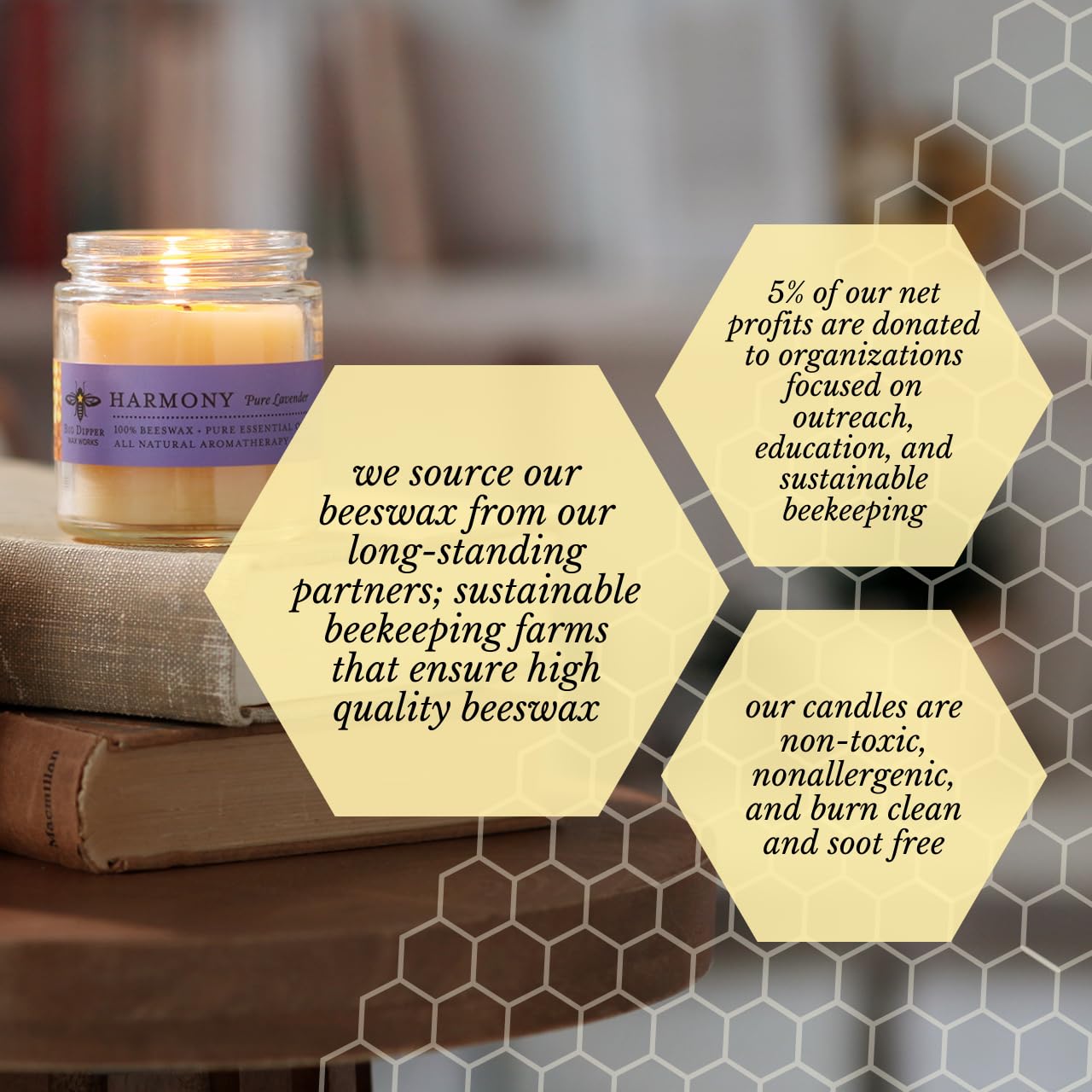 Big Dipper Wax Works Beeswax Aromatherapy Candle – Harmony - Pure Lavender, 3.2 oz Apothecary Glass, 2" x 2.5" – Natural Relaxing Scent, Clean 20 Hour Burn, Eco-Friendly & Hand-Poured