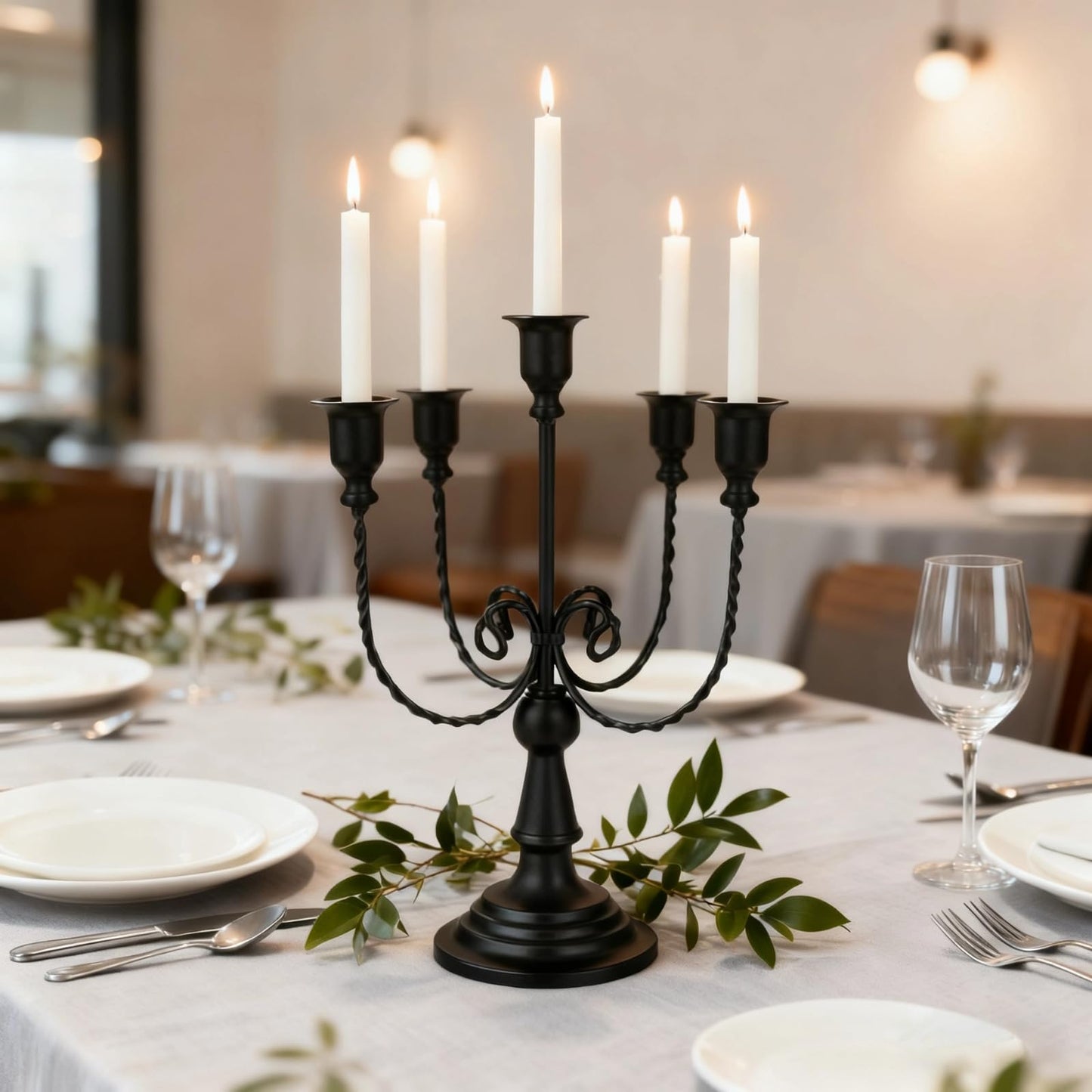 5 Arms Metal Candelabra Gold Candle Holder Modern Decorative Centerpiece Candlestick Holders for Table Wedding Halloween Christmas Party (1, Black)